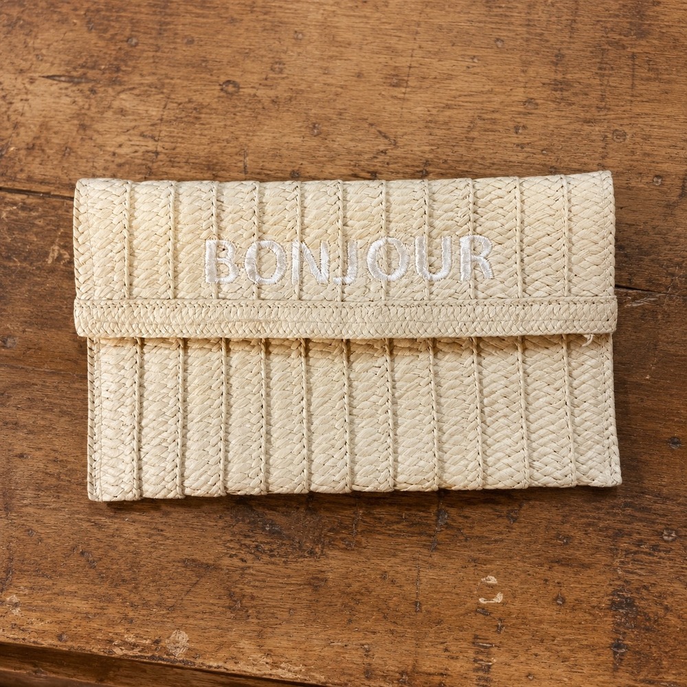 Bonjour Woven Straw Envelope Clutch Bag Cream Summer Beach Resort Bag
